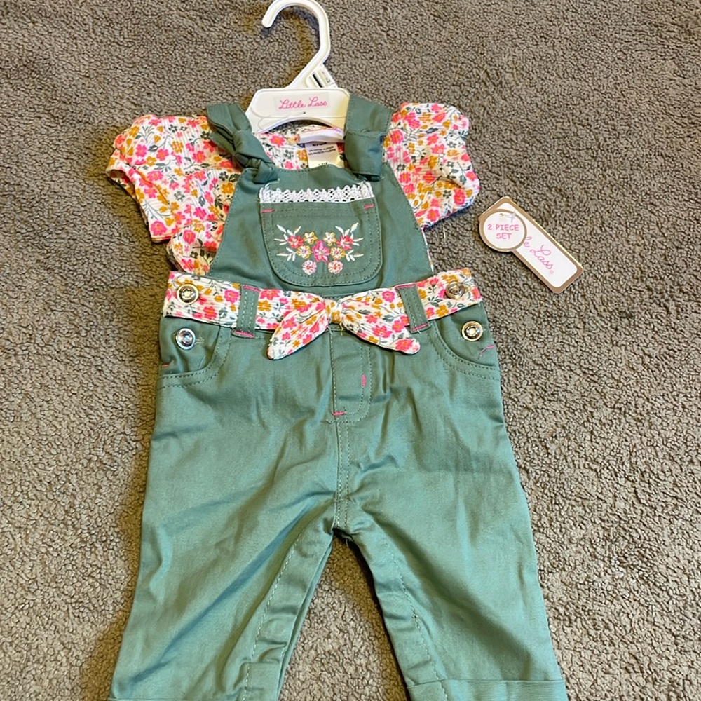 Little Lass baby girl Tshirt and overalls size 3-6 months NWT
